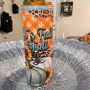 🍁🎃🍁 It’s Fall Y’all Hand Made Cup with Pumpkin Leave Lid🍁🎃🍁